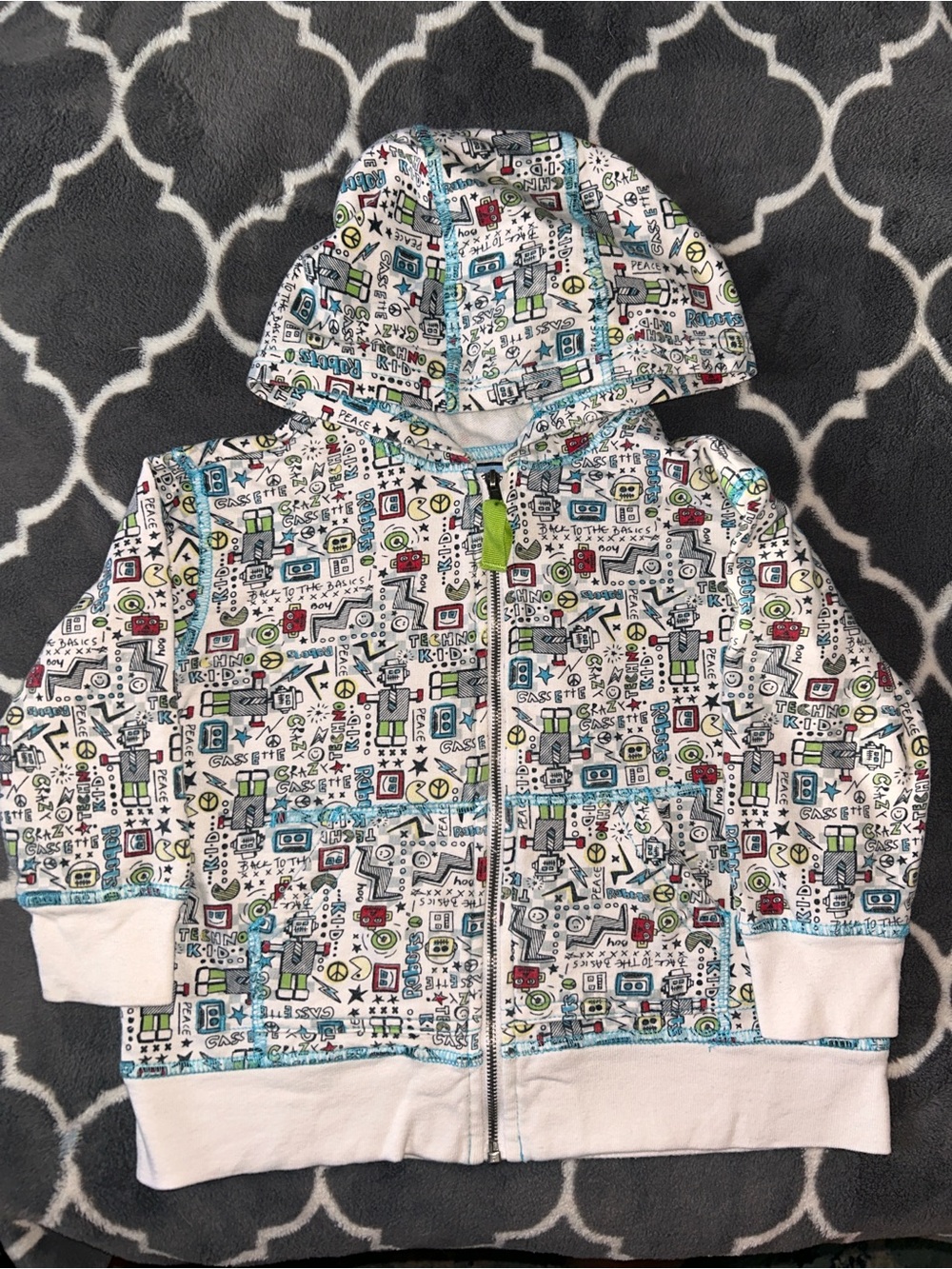 French Toast White Kids Robot Zip-Up Hoodie with Multicolor Print